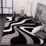 Paco Home Tappeto di Design Motivo Ondulato Orlo Lavorato A Mano nei Colori Nero Grigio Bianco, Dimensione:120×170 cm