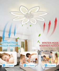 90 cm Lampadario Ventilatore da Soffitto Con Telecomando Led Dimmerabile Pale da Soffitto Design DC Plafoniera Fiore Led Reversibile 6 Velocità Lampadari a Ventola per Camera da Letto Cucina,Bianco