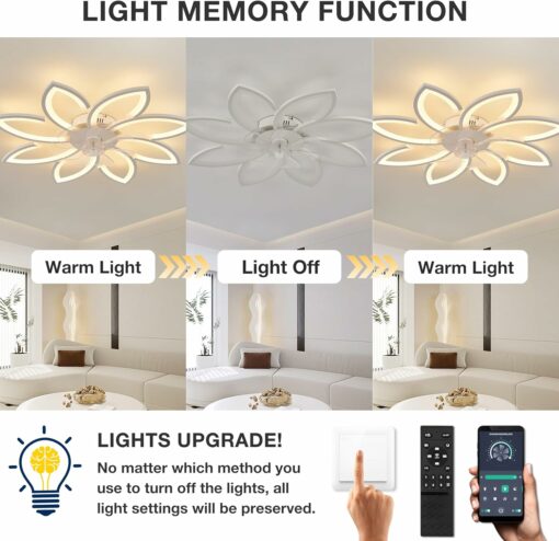 90 cm Lampadario Ventilatore da Soffitto Con Telecomando Led Dimmerabile Pale da Soffitto Design DC Plafoniera Fiore Led Reversibile 6 Velocità Lampadari a Ventola per Camera da Letto Cucina,Bianco