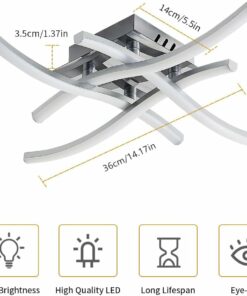 Pheashion Plafoniera LED Dimmerabile, 28W Lampada da Soffitto LED Camera da Letto con Telecomando, 3000K-6500K Lampadario Moderno a Soffitto Curvo Cromato per Soggiorno, Corridoio, Studio (Argento)