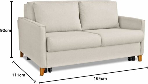 EVERGREENWEB - Divano Letto 2 posti con letto estraibile e spalliera reclinabile, Divano di design Moderno zampe di legno e cuscini in omaggio, Braccioli Slim, Materasso 140x190 - Margot (Beige)