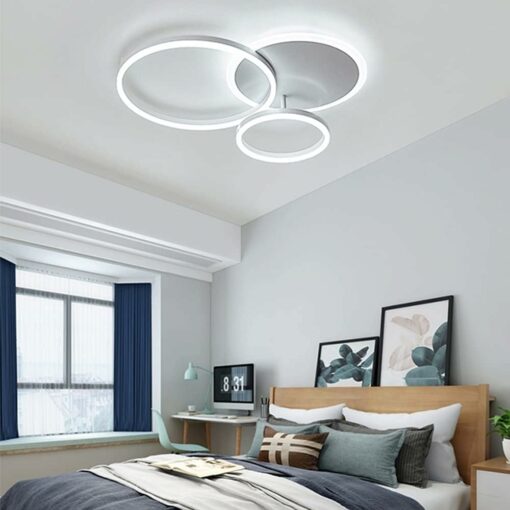 MOUNM Lampadario Camera da Letto, Plafoniera LED Soffitto Dimmerabile 3000K-6000K in Alluminio, 54W 5400lm, per Camera da Letto, Soggiorno, Salone, con Telecomando, Tre cerchi