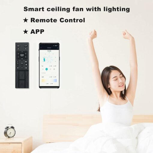 Plafoniera con Ventilatore, Ventilatori a Soffitto con luci, Ventilatore da soffitto a LED Dimmerabile con Telecomando App per Soggiorno, Camera da letto, Sala da pranzo, 6 Velocità, Timer (Bianco)