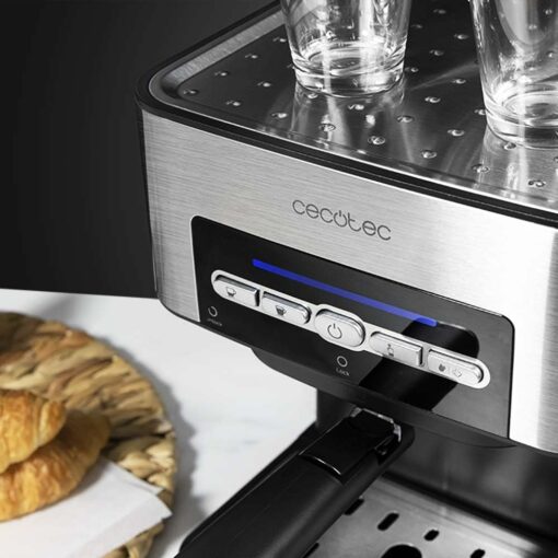 Cecotec Macchina da Caffè Espresso Power Espresso 20 Matic, 850 W, 20 bar, 1,5 l, braccio a doppia uscita, vaporiera, piano scaldatazze, comandi digitali, finiture in acciaio inossidabile