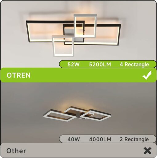 OTREN Plafoniera LED Soffitto Dimmerabile, Moderna Lampadario da Soffitto con Telecomando, Anello Plafoniera per Soggiorno, Camera da letto, Cucina, Sala da Pranzo, Bianco, 3000K-6500K, 65 * 42 * 8CM