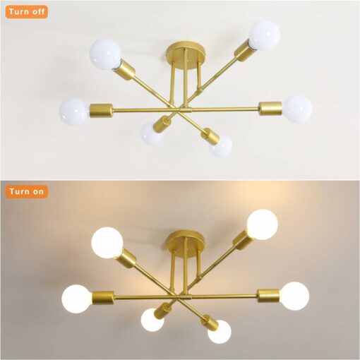 Comely 6 Luci Lampadario Retrò in Metallo Sputnik Industriale Plafoniera E27 Moderno Oro Placcatura in Ottone Lampada da Soffitto Vintage per Soggiorno Camera da Letto Cucina Ristorante