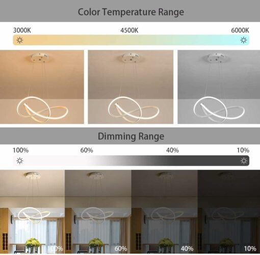 MOUNM Lampadario Soggiorno, Lampada a Sospensione 30W 3000Lumens, Lampadari a LED Dimmerabili 3000K-6000K con Telecomando, Adatto per Sala da Pranzo, Soggiorno, Camera da Letto, Ufficio, ecc.