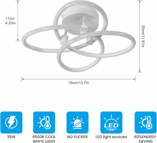 Comely Plafoniera LED, 38W 4500LM Forma di Fiore Lampada da Soffitto LED, Lampadario Soggiorno Moderno Acrilico Bianco per Soggiorno, Sala da Pranzo, Camera da Letto, Luce Bianca Fredda 6500K