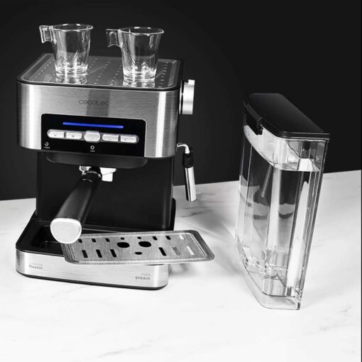 Cecotec Macchina da Caffè Espresso Power Espresso 20 Matic, 850 W, 20 bar, 1,5 l, braccio a doppia uscita, vaporiera, piano scaldatazze, comandi digitali, finiture in acciaio inossidabile