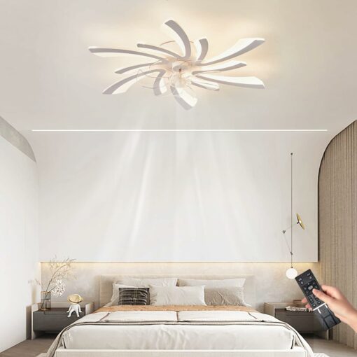 LJX Lampadario con Ventilatore da Soffitto con Telecomando DC Plafoniera con Ventilatore Led Soffitto Silenzioso Dimmerabile Estate e Inverno Cucina Camera da Letto, Bianco