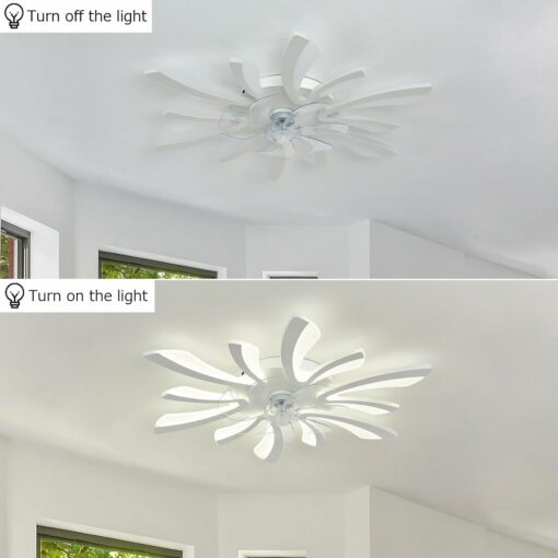 LJX Lampadario con Ventilatore da Soffitto con Telecomando DC Plafoniera con Ventilatore Led Soffitto Silenzioso Dimmerabile Estate e Inverno Cucina Camera da Letto, Bianco