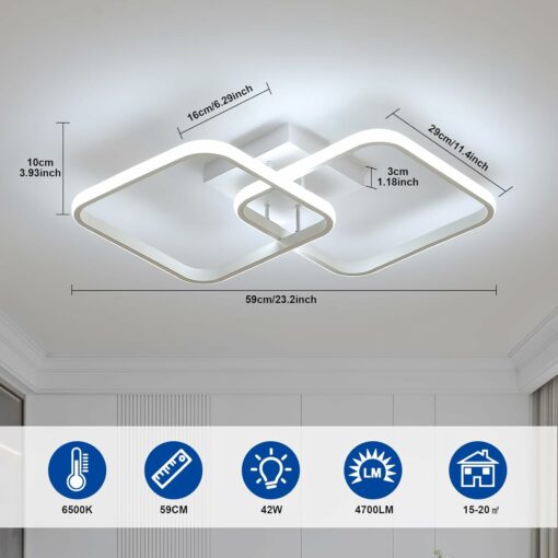 Osairous Plafoniera LED Soffitto 42W 4700LM, Lampada da Soffitto Quadrata Moderna Bianco, Plafoniera in Acrilico per Camera da Letto Soggiorno Cucina Studio Ufficio, 6500K Luce Bianca Fredda, 59CM