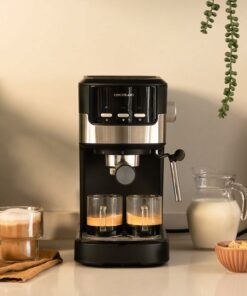 Cecotec Macchina da Caffè Espresso Compact Power Espresso 20 Pecan 1100 W, 20 bar, sistema Thermoblock, vaporizzatore orientabile, braccio portafiltri con doppia uscita e 2 filtri, 1,25 litri