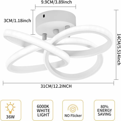 Plafoniera LED,Lampada da Soffitto Moderna 36W 3900lm, Plafoniere Design Fiore,Lampadario acrilico bianca per Soggiorno Cucina Bagno Camera da Letto Corridoio,Luce Bianco Freddo 6000K,Diametro 31cm