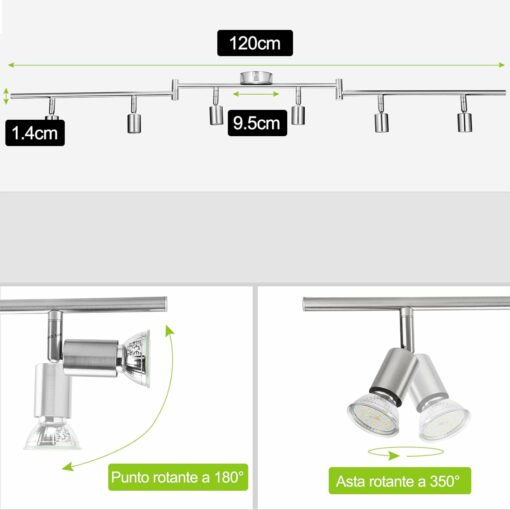 Bojim Faretti LED da Soffitto Orientabili con 6 Faretti, Lampadario da Soffitto Luce Bianco 4000K, con 6 Luci GU10 550LM 6W, Lampadario moderno per Camera letto Salotto Soggiorno Cucina Corridoio