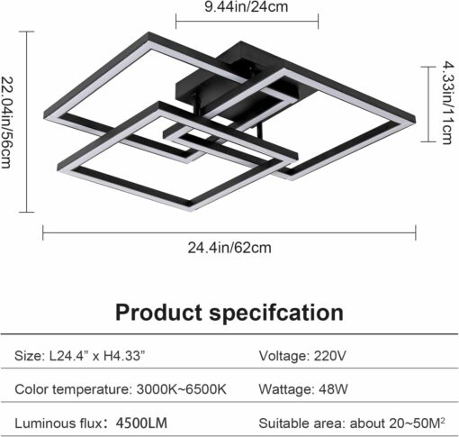 Comely Plafoniera LED Soffitto Dimmerabile 62cm, 40W 4500LM Lampadario LED Soffitto Quadrato con Telecomando 3000K-6500K, Lampade da Soffitto Design Moderna per Soggiorno Camera da Letto Cucina