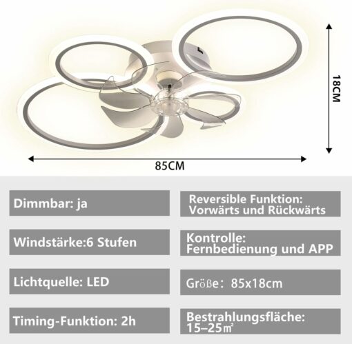 Ventilatore Da Soffitto Con Illuminazione, Plafoniera A LED Con Ventilatore E Telecomando Per App, Plafoniera Dimmerabile Da 96 W, Luce Temporizzata Per Ventilatore Per Soggiorno Camera Da Letto