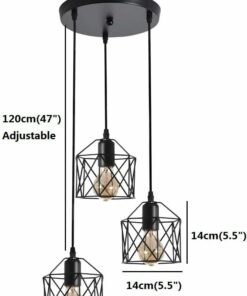 3 Luci Lampadario a Sospensione Industriale E27 Nero Geometrico a Semi-Incasso Apparecchio di Illuminazione a Soffitto per Cucina, Sala da Pranzo, Corridoio, Porta (Lampadina Non Inclusa)