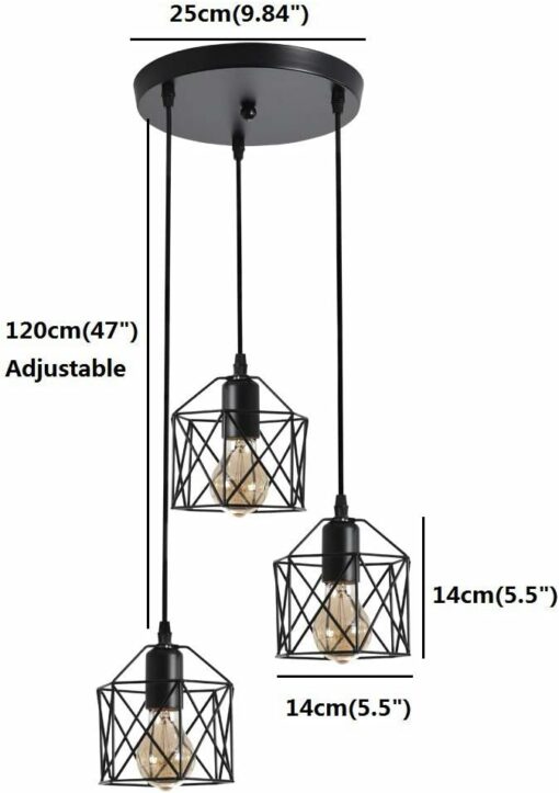 3 Luci Lampadario a Sospensione Industriale E27 Nero Geometrico a Semi-Incasso Apparecchio di Illuminazione a Soffitto per Cucina, Sala da Pranzo, Corridoio, Porta (Lampadina Non Inclusa)