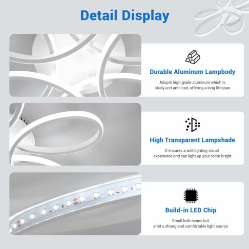 Dorlink Plafoniera LED Soffitto Moderna, 75W 6750LM Lampadario LED Camera da Letto, Lampadario Soggiorno Fiore Curvo, Lampadario LED, Lampadari LED Cucina 6500K Bianco Freddo, Ø59CM