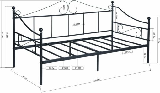 EGGREE Divano Letto Singolo, Struttura Divanetto Letto in Metallo per Adulti, 90 x 190 cm - Nero