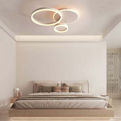 MOUNM Lampadario Camera da Letto, Plafoniera LED Soffitto Dimmerabile 3000K-6000K in Alluminio, 54W 5400lm, per Camera da Letto, Soggiorno, Salone, con Telecomando, Tre cerchi