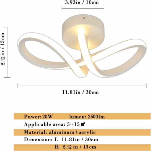 DAXGD Plafoniera led Soffitto Moderne, Lampadario LED Curva 20W 2500 Lm, Lampada da Soffitto Bianco Caldo 3000K per Soggiorno, Camera da letto, Cucina e sala da pranzo