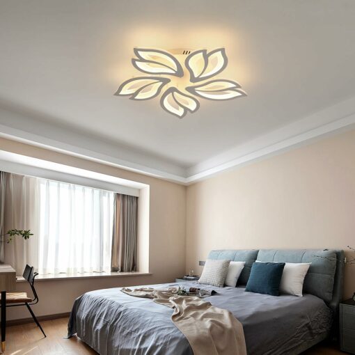 Comely Plafoniera LED Soffitto Dimmerabile, 45W Moderna Lampada da Soffitto con Telecomando, 5 Heads Lampadario a Forma di Petalo per Soggiorno, Camera da Letto, Cucina