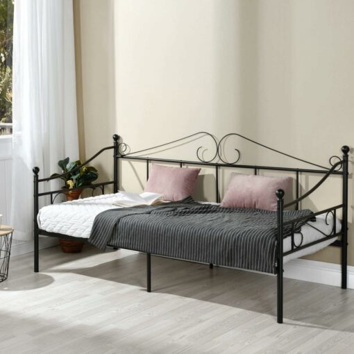 EGGREE Divano Letto Singolo, Struttura Divanetto Letto in Metallo per Adulti, 90 x 190 cm - Nero