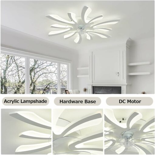 LJX Lampadario con Ventilatore da Soffitto con Telecomando DC Plafoniera con Ventilatore Led Soffitto Silenzioso Dimmerabile Estate e Inverno Cucina Camera da Letto, Bianco