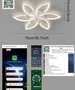 DIDADIDA Ventilatore da soffitto silenzioso con luce con telecomando e APP dimmerabile luce colore luminosità 70W plafoniera creativa a forma di fiore in acrilico con ventola (Bianco)