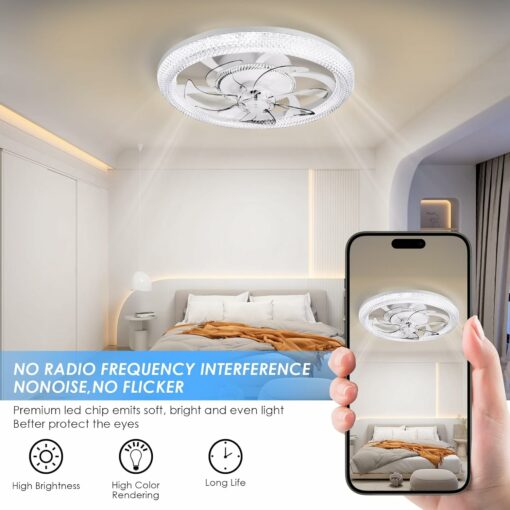 Fan Plafoniera, Ventilatore a soffitto a LED con illuminazione, 3 Temperatura di colore e 6 Velocità Ventilatore a soffitto con lampada, Ventilatore moderno con luce per camera da letto, soggiorno