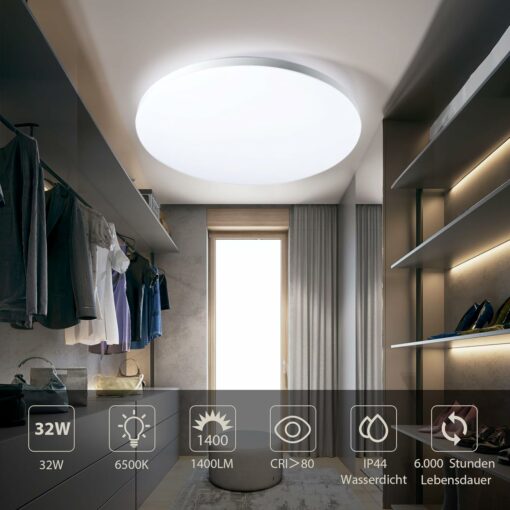 Plafoniera LED Soffitto, 32W Lampada da Soffitto 6500K, Plafoniere LED a Soffitto 1400LM, Lampadari Moderni per Soggiorno Camera da Letto Bagno Cucina Balcone, Ø30CM