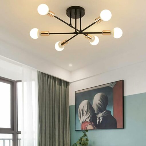 YHTlaeh Lampadario Soffitto Industrial Forma DIY Plafoniera E27 Moderno Lampada da Soffitto in Ferro Vintage per Camera da letto Soggiorno Cucina Corridoio (6T, Nero+Oro)