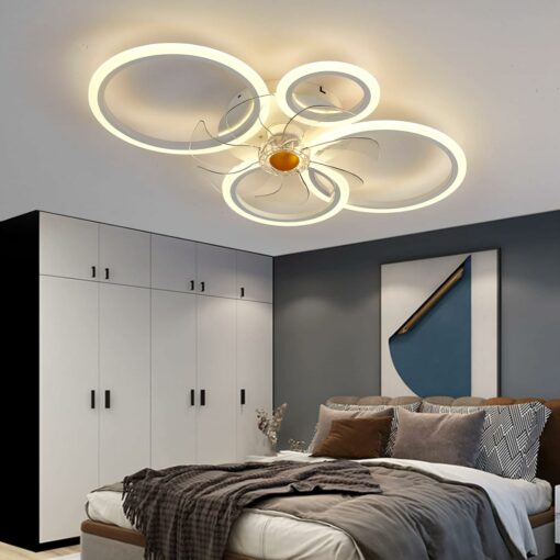 Plafoniera con Ventilatore, Ventilatori a Soffitto con luci, Ventilatore da soffitto a LED Dimmerabile con Telecomando App per Soggiorno, Camera da letto, Sala da pranzo, 6 Velocità, Timer (Bianco)