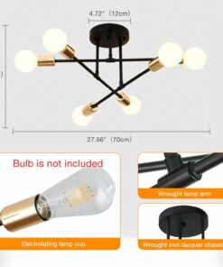 YHTlaeh Lampadario Soffitto Industrial Forma DIY Plafoniera E27 Moderno Lampada da Soffitto in Ferro Vintage per Camera da letto Soggiorno Cucina Corridoio (6T, Nero+Oro)