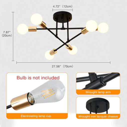 YHTlaeh Lampadario Soffitto Industrial Forma DIY Plafoniera E27 Moderno Lampada da Soffitto in Ferro Vintage per Camera da letto Soggiorno Cucina Corridoio (6T, Nero+Oro)