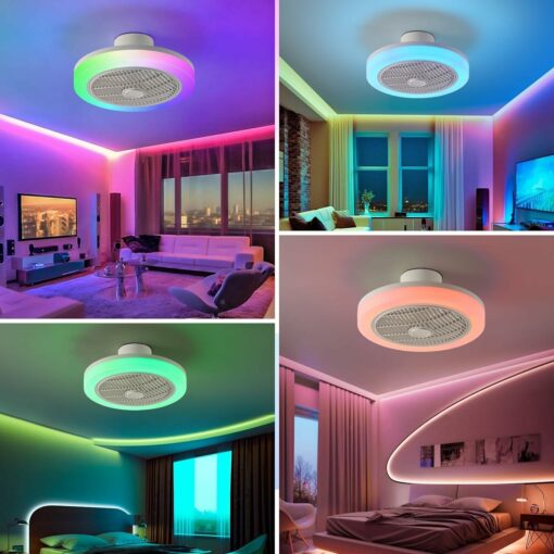 IZOWE RGB Ventilatore da Soffitto 45CM LED Lampadario con Ventilatore Soffitto 3 Velocità Ventilatore da Soffitto con Luce e Telecomando 3 Temperature Ventilatore a Soffitto Camera da Letto Discoteca