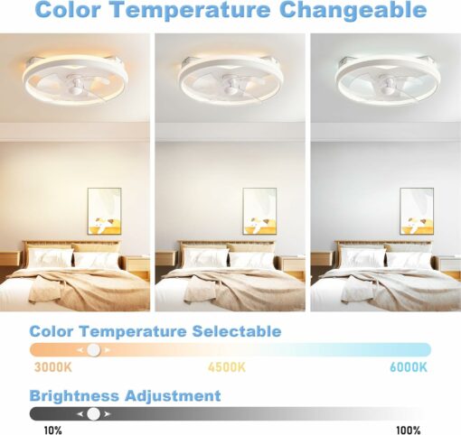 YUEEU 40CM Ventilatore da Soffitto,LED Lampadario Ventilatore da Soffitto Ventilatore Silenzioso Dimmerabile Plafoniera con Ventilatore Telecomando,Bianca Lampada con Timer