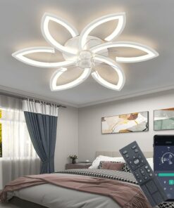 DIDADIDA Ventilatore da soffitto silenzioso con luce con telecomando e APP dimmerabile luce colore luminosità 70W plafoniera creativa a forma di fiore in acrilico con ventola (Bianco)