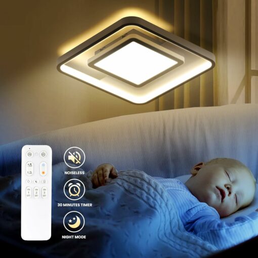 OTREN Plafoniera Led Soffitto Dimmerabile, 30CM Lampadario Camera da Letto con Telecomando, Moderna Luce Led per Soggiorno Cucina Corridoio Ufficio Garage, Quadrata, 30W, 3000LM