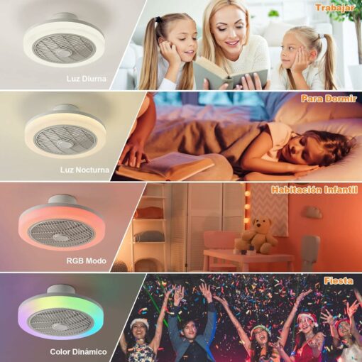 IZOWE RGB Ventilatore da Soffitto 45CM LED Lampadario con Ventilatore Soffitto 3 Velocità Ventilatore da Soffitto con Luce e Telecomando 3 Temperature Ventilatore a Soffitto Camera da Letto Discoteca