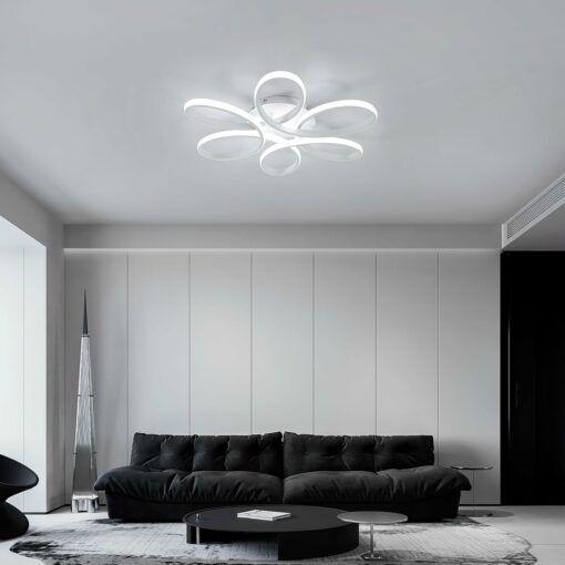 Dorlink Plafoniera LED Soffitto Moderna, 75W 6750LM Lampadario LED Camera da Letto, Lampadario Soggiorno Fiore Curvo, Lampadario LED, Lampadari LED Cucina 6500K Bianco Freddo, Ø59CM