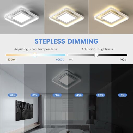 OTREN Plafoniera Led Soffitto Dimmerabile, 30CM Lampadario Camera da Letto con Telecomando, Moderna Luce Led per Soggiorno Cucina Corridoio Ufficio Garage, Quadrata, 30W, 3000LM