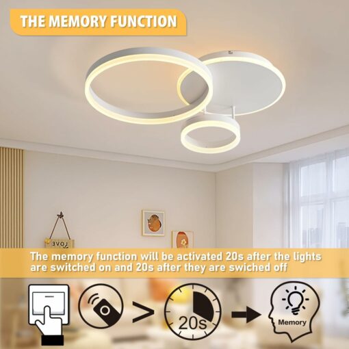 MOUNM Lampadario Camera da Letto, Plafoniera LED Soffitto Dimmerabile 3000K-6000K in Alluminio, 54W 5400lm, per Camera da Letto, Soggiorno, Salone, con Telecomando, Tre cerchi