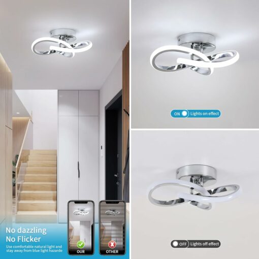 Toolight Plafoniera LED Moderna, 22W 2475LM Lampada da Soffitto Argento Design Fiore, Lampadario LED per Cucina Camera da Letto Corridoio Bagno, Bianco Freddo 6500K, 25CM