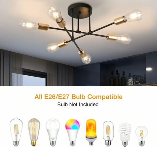 YHTlaeh Lampadario Soffitto Industrial Forma DIY Plafoniera E27 Moderno Lampada da Soffitto in Ferro Vintage per Camera da letto Soggiorno Cucina Corridoio (6T, Nero+Oro)