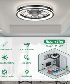 Moderno Ventilatore da Soffitto, 48cm Plafoniera con Ventilatore da Soffitto Dimmerabile con Luce e Telecomando, Silenzioso Ventilatore con LED Motore DC Reversibile per Camera Letto Soggiorno (Nero)