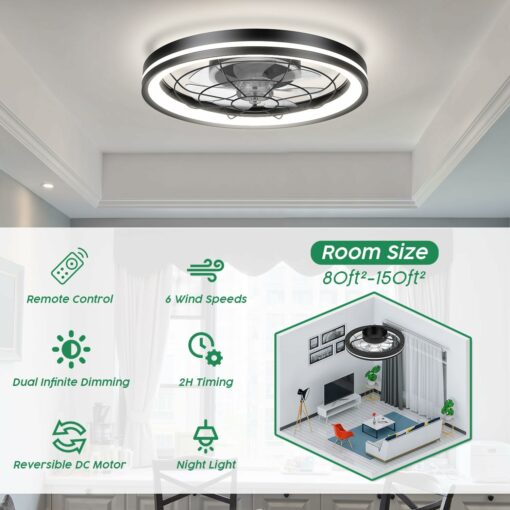 Moderno Ventilatore da Soffitto, 48cm Plafoniera con Ventilatore da Soffitto Dimmerabile con Luce e Telecomando, Silenzioso Ventilatore con LED Motore DC Reversibile per Camera Letto Soggiorno (Nero)