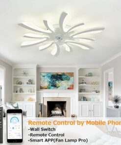 LJX Lampadario con Ventilatore da Soffitto con Telecomando DC Plafoniera con Ventilatore Led Soffitto Silenzioso Dimmerabile Estate e Inverno Cucina Camera da Letto, Bianco